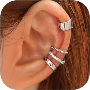 Chunky-White Gold Plated NonPierced Adjustable Fake Ear Cuff Earrings for Women